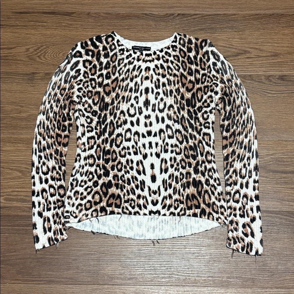 Generation Love Margot Leopard Print Cotton Silk Knit Sweater XS Animal Print